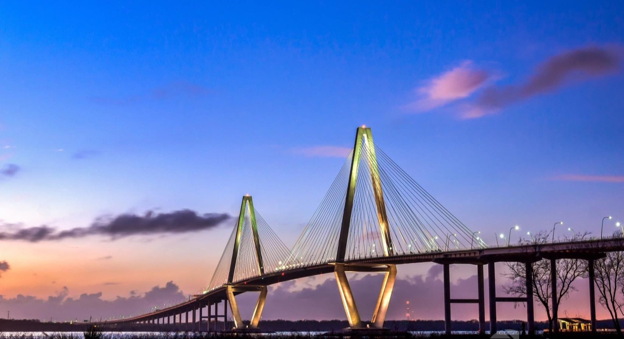 The Arthur Ravenel Jr. Bridge in Charleston, South Carolina at twilight